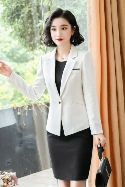 Đồng Phục Nhà Hàng Khách Sạn-Đồng Phục Quản Lý Váy Đen, Vest Trắng Phối Đen 95