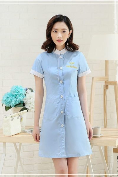 Đồng Phục Bệnh Viện-Đồng Phục Áo Blouse Nữ Màu Xanh Phối Trắng Tay Ngắn 54
