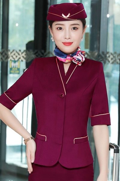 Đồng phục nhà hàng khách sạn – Đồng phục lễ tân màu đỏ đô 73