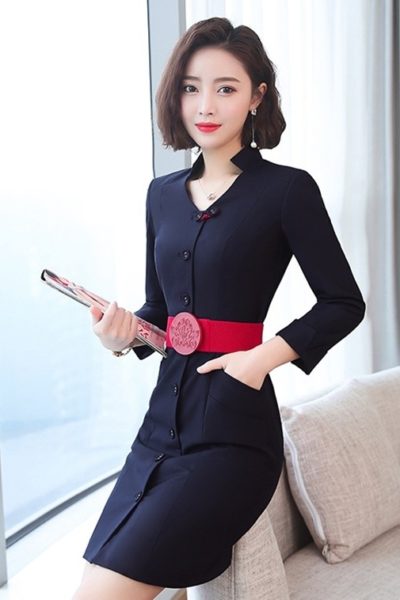 Đồng phục nhà hàng khách sạn – Đồng phục lễ tân màu xanh dương 85