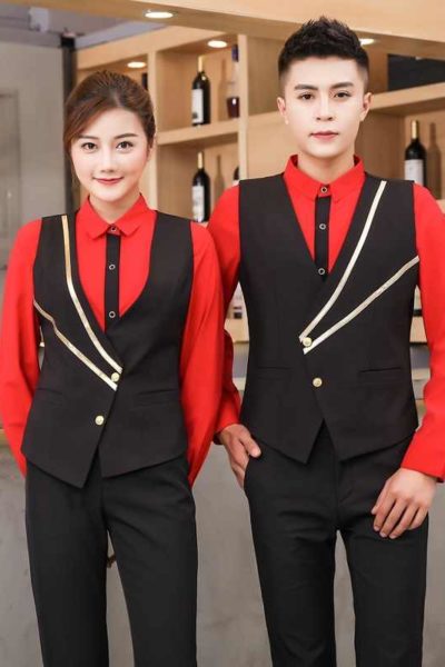 Đồng Phục Nhà Hàng Khách Sạn-Đồng Phục Pha Chế Màu Đen Phối Vàng 86