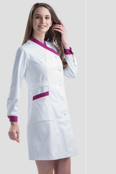 Đồng Phục Bệnh Viện-Đồng Phục Áo Blouse Nữ Màu Trắng Phối Tím Tay Dài 72