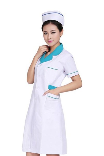 Đồng Phục Bênh Viện-Đồng Phục Y Tá Màu Trắng Phối Xanh Tay Ngắn 66
