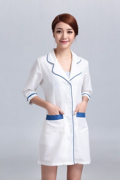 Đồng Phục Bênh Viện-Đồng Phục Y Tá Màu Trắng Phối Xanh Tay Ngắn 69